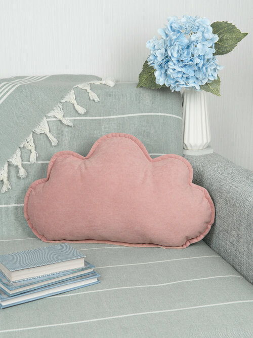 Подушка декоративная Облако (облачко) велюр, 45х30, цвет розовый