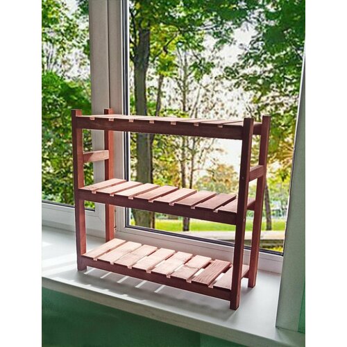 Стеллаж для рассады и цветов на окно узкий подоконник 79х75х20 см из дерева, шоколад