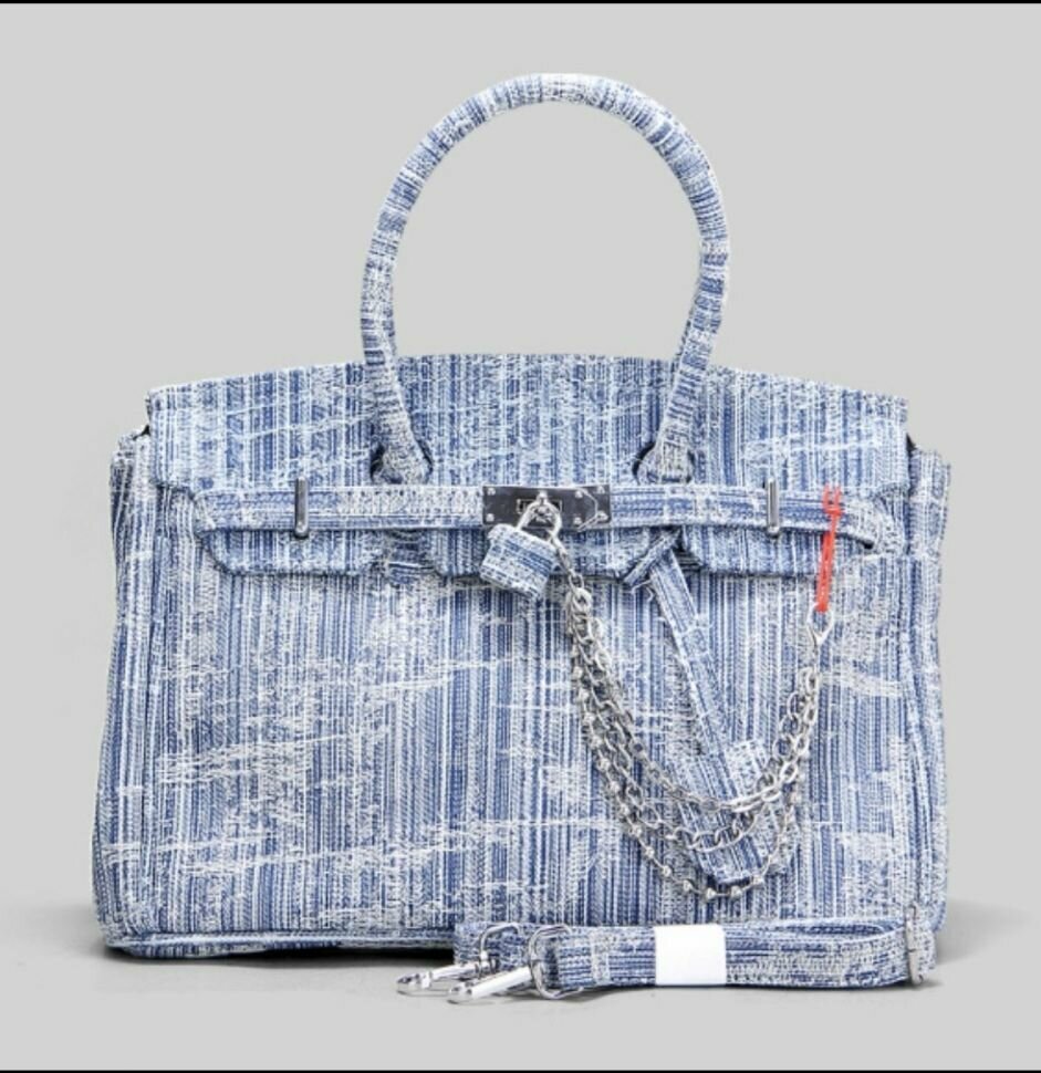 фото Джинсовая сумка в стиле биркин, синяя