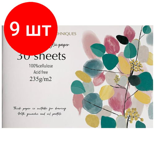 Комплект 9 штук, Альбом для рисования Kroyter 30л А4, скл, бл.235г, тв. подл, Проф 65062