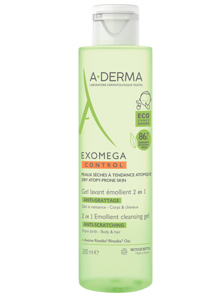 A-Derma Exomega Control гель очищающий 2 в1 для тела и волос 200 мл