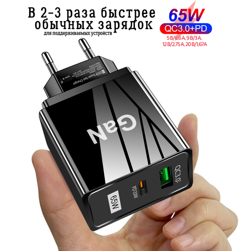 Зарядное устройство сетевое 65W GaN 6.6А BK376 Quick Charger