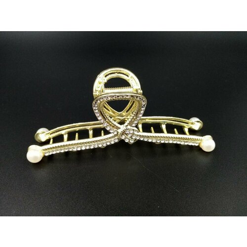 Металлическая заколка краб Петля со стразами и жемчужинами, цвет золото
