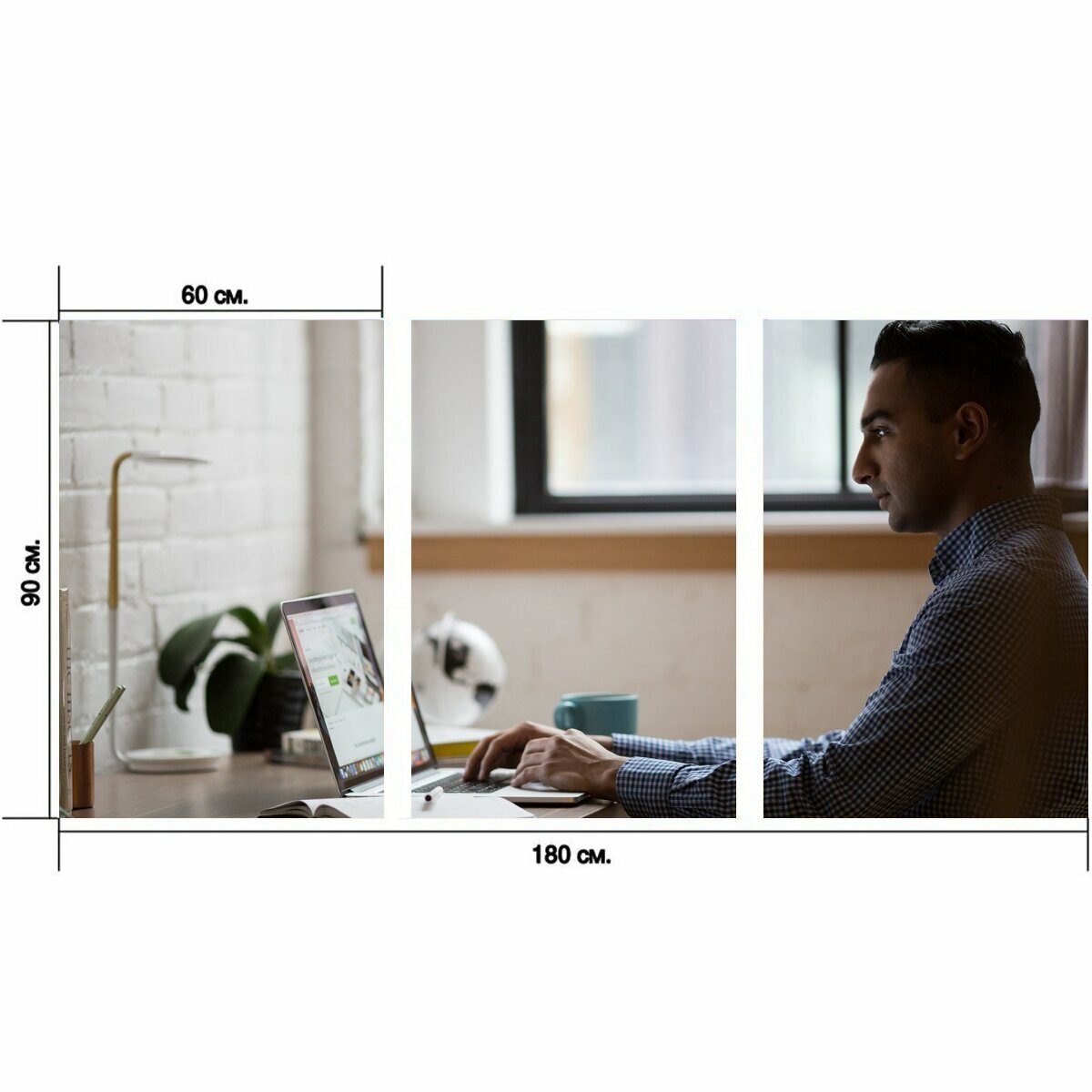 Модульный постер "Ноутбук, код, программирование" 180 x 90 см. для интерьера
