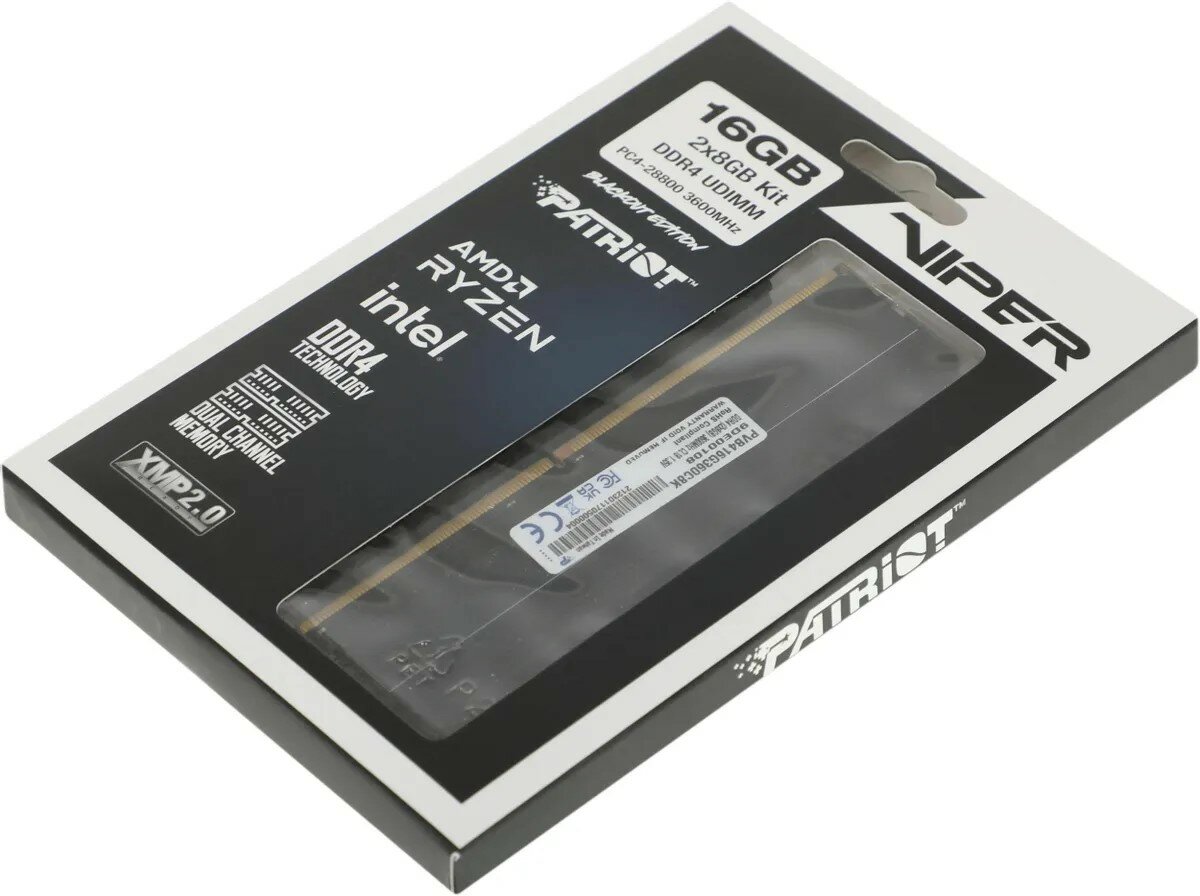 Оперативная память Patriot Memory VIPER 4 BLACKOUT 16 ГБ (8 ГБ x 2 шт.) DDR4 3600 МГц DIMM CL18 PVB416G360C8K - фото №9