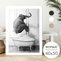 Постер 40х50 без рамки "Слон в ванной" для интерьера