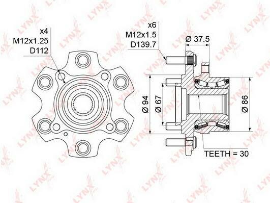 Ступица передняя в сборе подходит для Mitsubishi Pajero III 2.5D-3.8 01> / IV(V8_) 3.2D-3.8 06> WH-1177 lynx 1шт