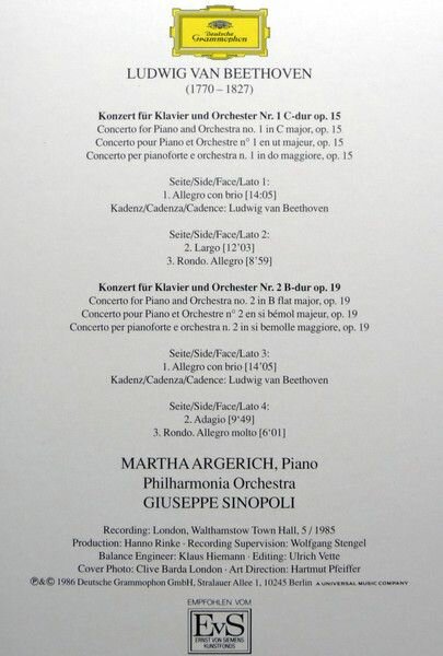 Martha Argerich Martha Argerich - Beethoven: Piano Concertos Nos. 1 2 (2 LP) Deutsche Grammophon Intl - фото №4