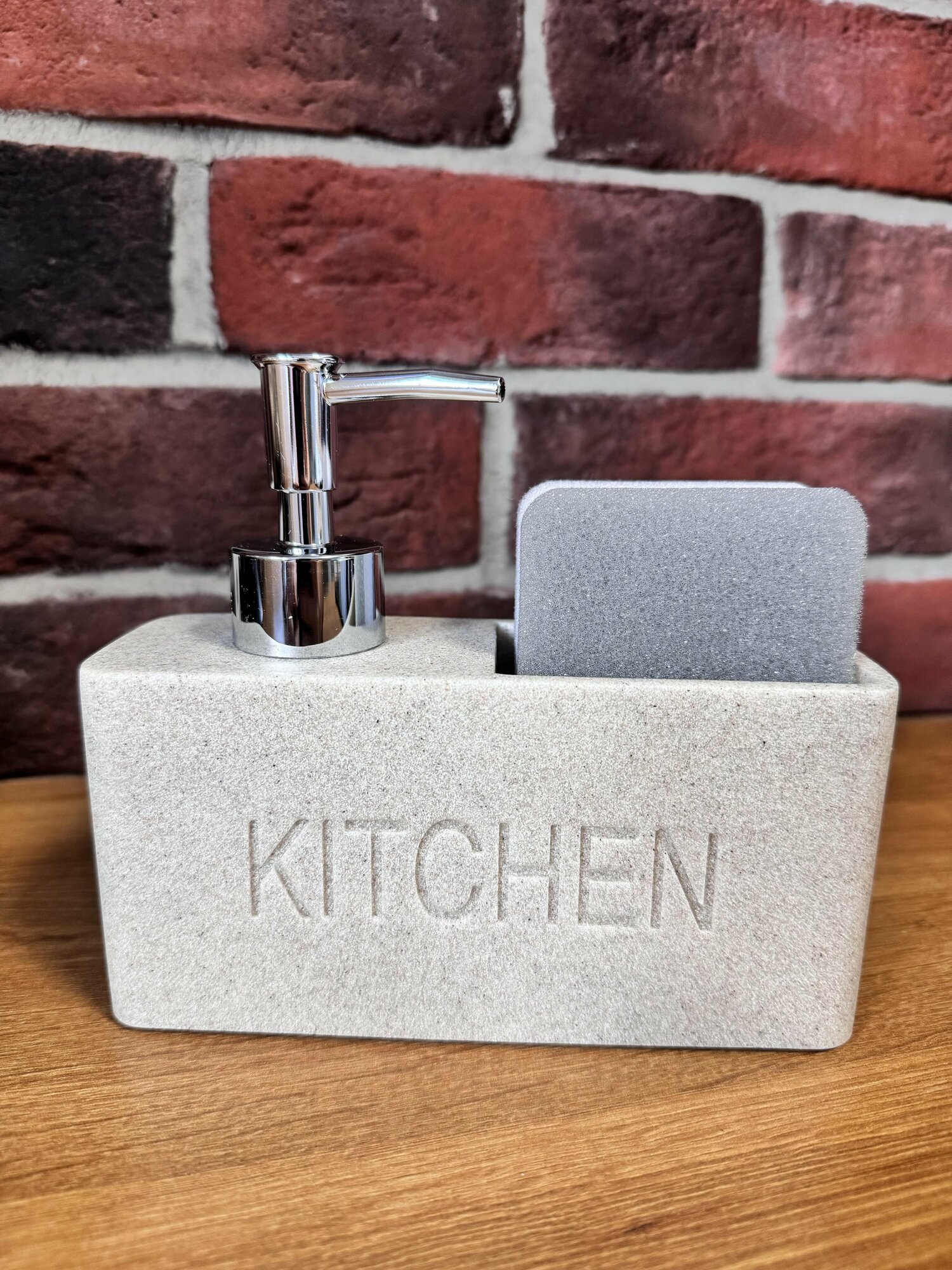 Кухонный диспенсер Kitchen для моющего средства , дозатор для мыла с губкой, бежевый