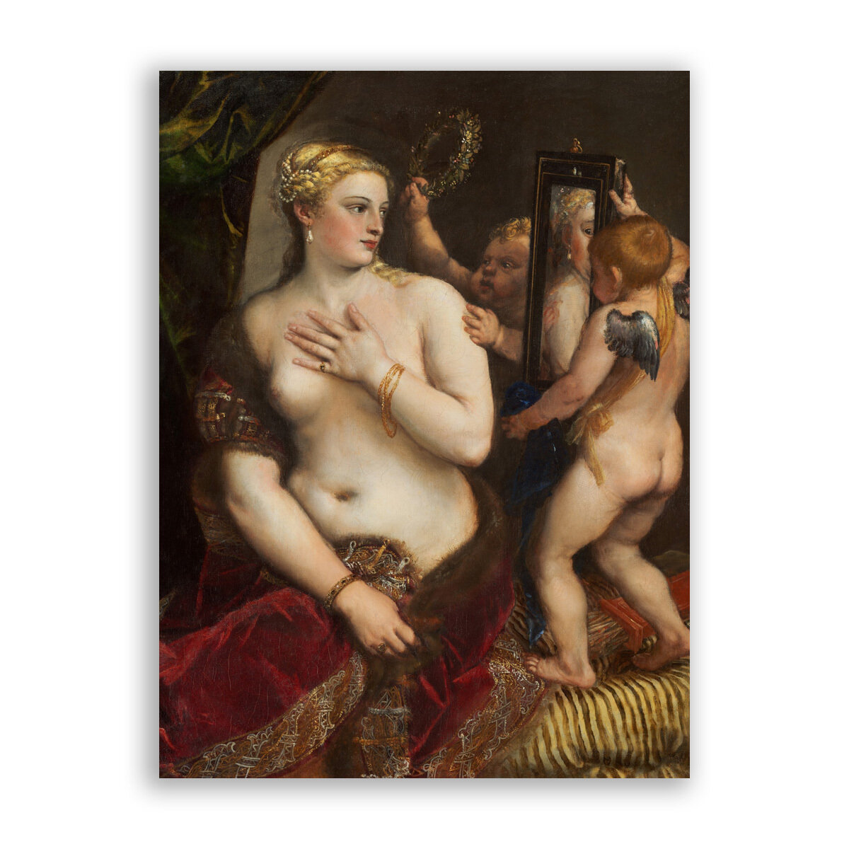 Картина на холсте, репродукция / Тициан - Venus with a Mirror / Размер 30 x 40 см