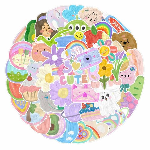Набор милых наклеек с акварельными рисунками для девочек 50 шт EEbaby - веселые стикеры для детей и взрослых BABYSTORE