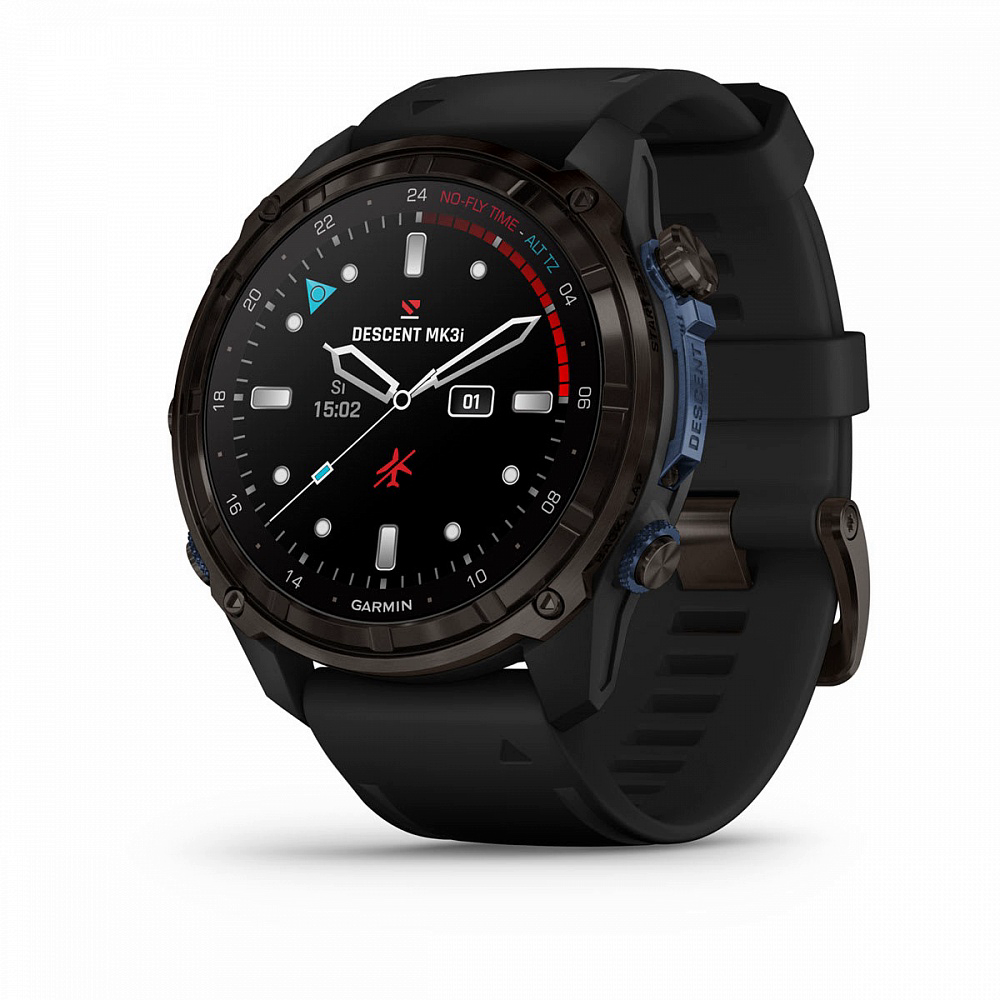 Умные часы Garmin Descent Mk3i – 43 mm Carbon grey DLC titanium with black silicone band (010-02753-11)