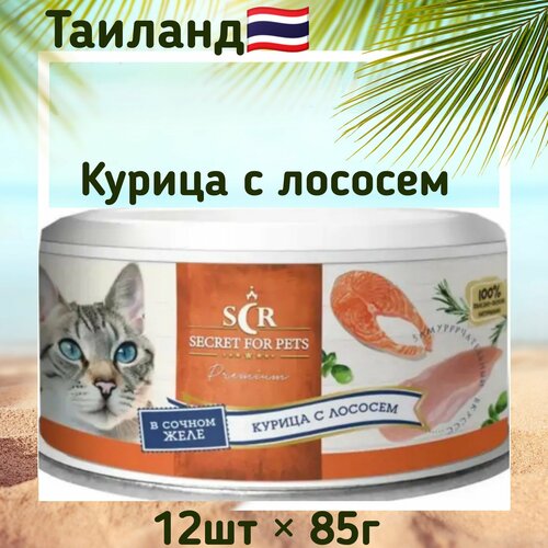 Консервы для кошек Secret Premium курица с лососем в желе 85 гр x 12 шт