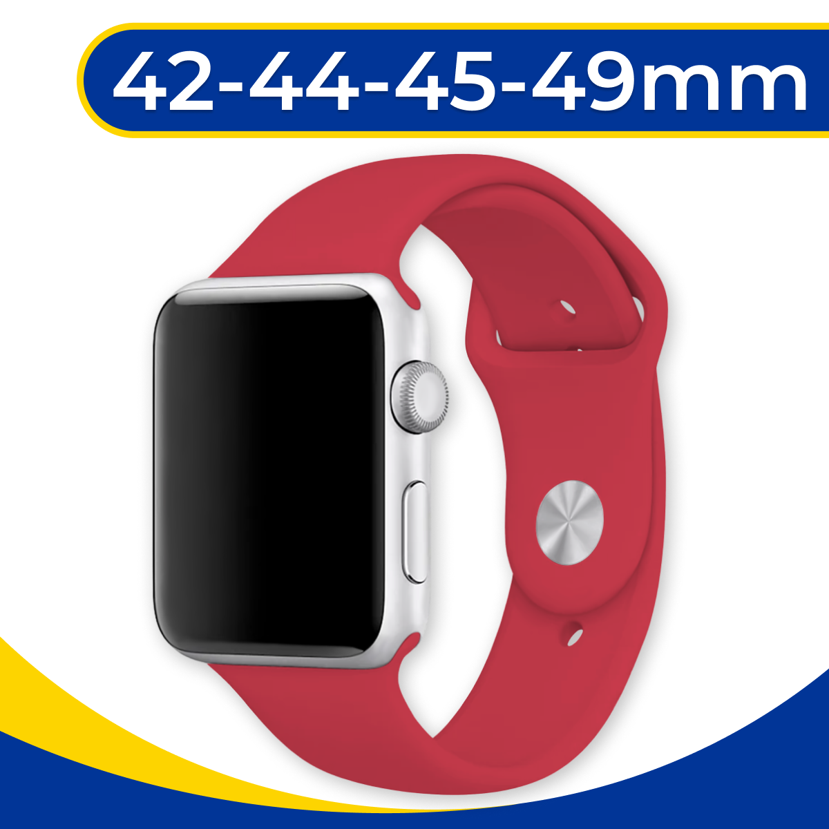 Силиконовый ремешок на Apple Watch 1-9, SE, Ultra 1-9 и SE 42, 44, 45, 49 мм /Сменный спортивный браслет для Эпл Вотч 1-9, СЕ, Ультра / Алый