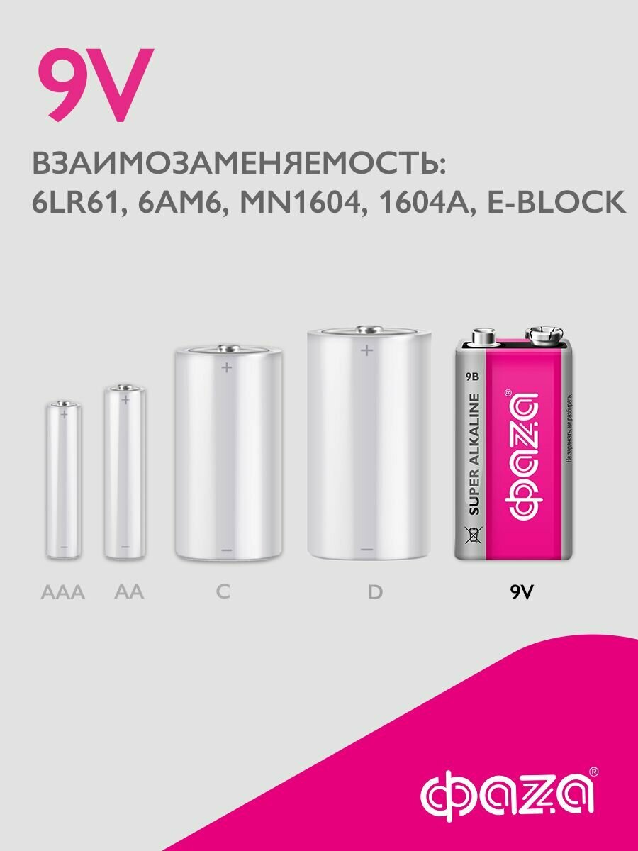Батарейки ФаZa, Super Alkaline BL-1 6LR61, 1 шт. - фото №4
