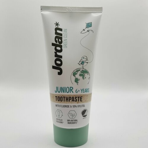 Зубная фторосодержащая паста детская Jordan Junior Green Clean 10% xylitol от 6-12 лет 50 мл (из Финляндии)