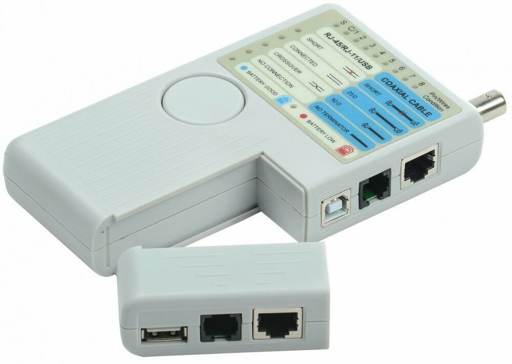 IEK ITK Тестер для витой пары 4в1 RJ45/RJ11/BNC/USB с элем. пит. WH3468 (7 шт.)