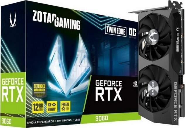 Видеокарта Zotac, RTX 3060, Twin Edge OC, LHR, 12ГБ