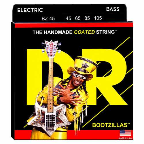DR BZ-45 - BOOTZILLAS™ - подписные струны Bootsy Collins для 4-струнной бас-гитары, прозрачное покрытие, нержавеющая сталь, 45 - 105 dr strings bz 45 bootzillas струны для бас гитары