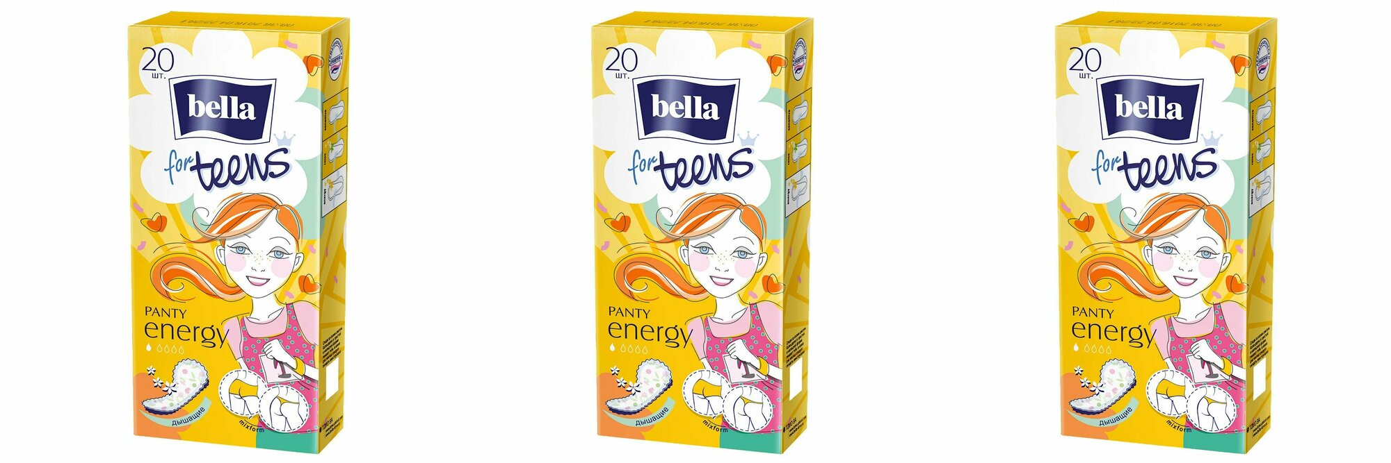 BELLA Прокладки ежедневные экстратонкие For Teens Energy deo, 20 шт - 3 упаковки