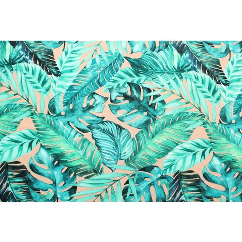 Ткань Вискоза плательная тропические листья на кремовом фоне, ш140см, 0,5 м