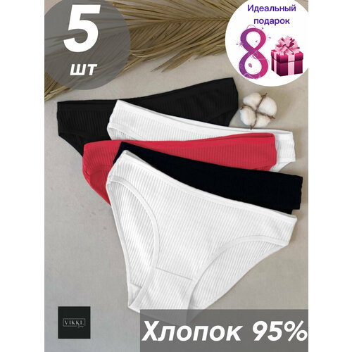 фото Трусы vikki., 5 шт., размер 40-42, черный, белый, красный