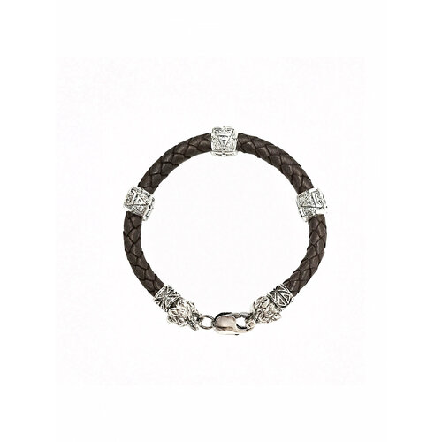 Славянский оберег, браслет Малахит Волки, серебро, 925 проба, чернение, кожа, длина 21 см.