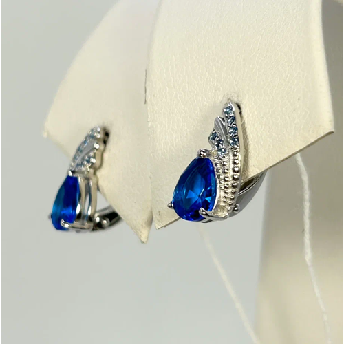 Серьги двусторонние Zlato, серебро, 925 проба, родирование, танзанит, размер 9 мм, длина 1.8 см, , синий