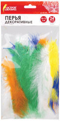 Перья декоративные страусиные, 10-12 см, 24 шт., 6 цветов, яркие, ассорти, остров сокровищ, 661378 упаковка 8 шт.