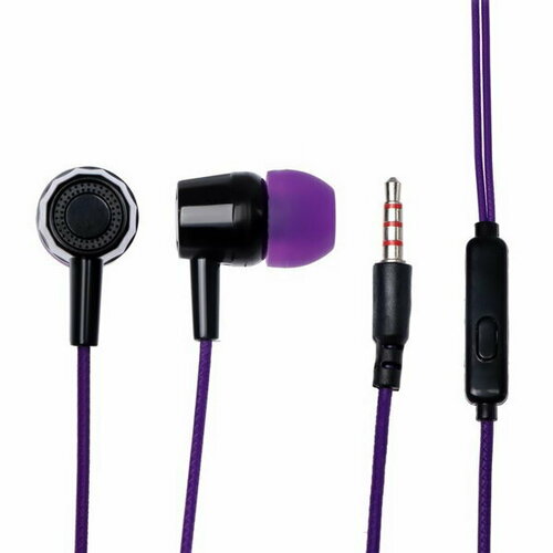 Наушники HF-J69, вакуумные, микрофон, 106 дБ, 16 Ом, 3.5 мм, 1 м, фиолетовые