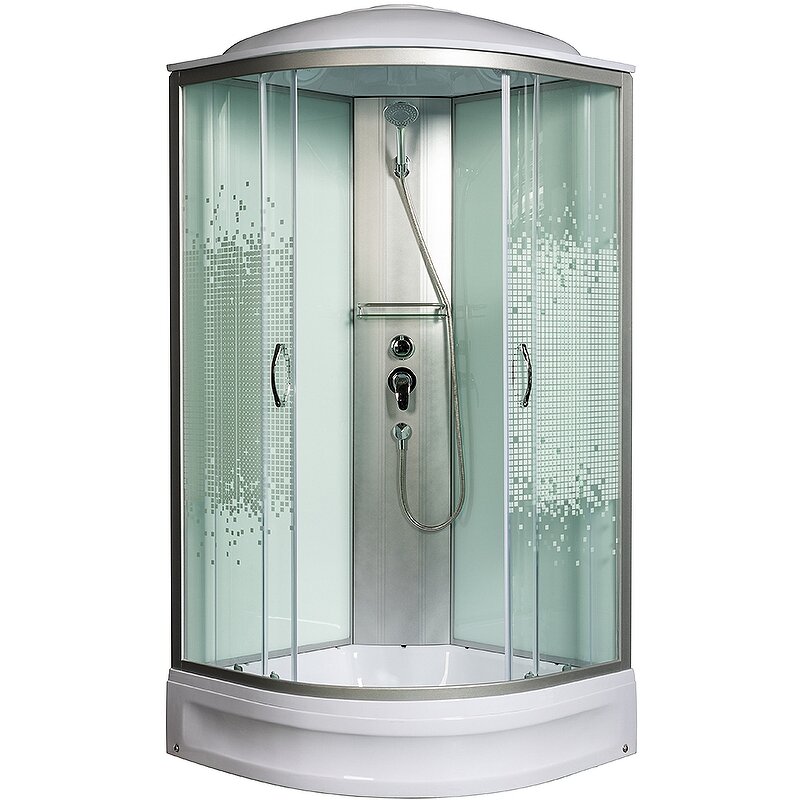 фото Душевая кабина мономах 100x100х210 профиль хром, стекло прозрачное с рисунком 10000005758