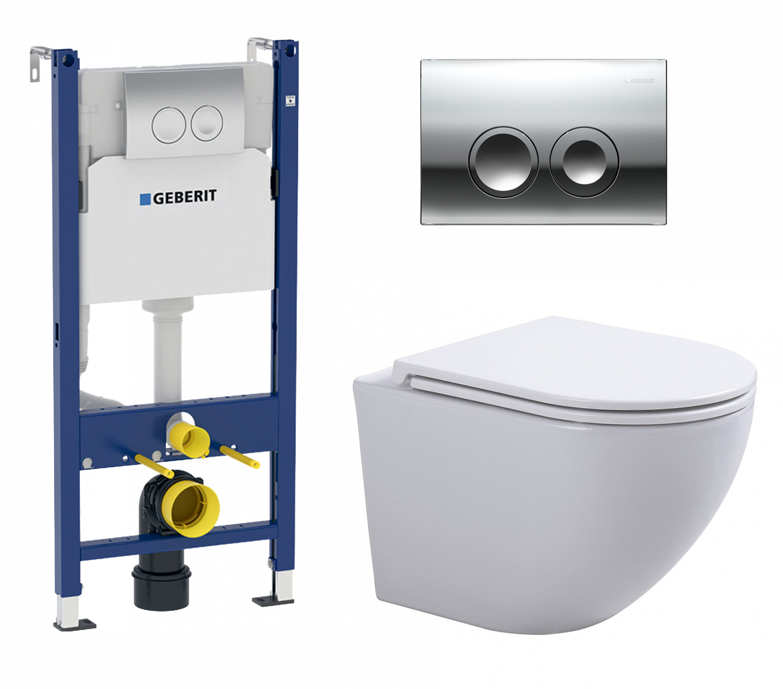 фото Комплект 3 в 1 инсталляция Geberit Duofix + Подвесной унитаз SinteSi EVI + кнопка хром Delta21