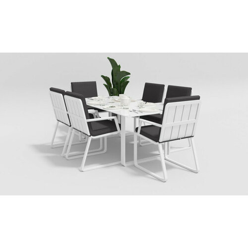 Обеденная группа Gardenini Voglie 180x90 C1 каркас белый / подушки антрацит / столешница белая глянцевая комплект стульев для кухни 2 шт джулиан серый с подлокотниками