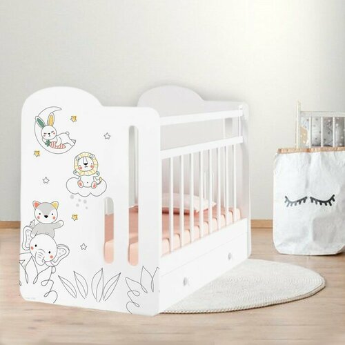 Крошка Я Кровать детская с маятником и ящиком 1200х600 Baby time, Крошка Я (белый)