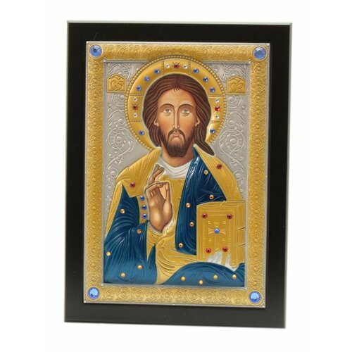 Икона рукописная Христос Вседержитель, посеребрение, икона Спасителя