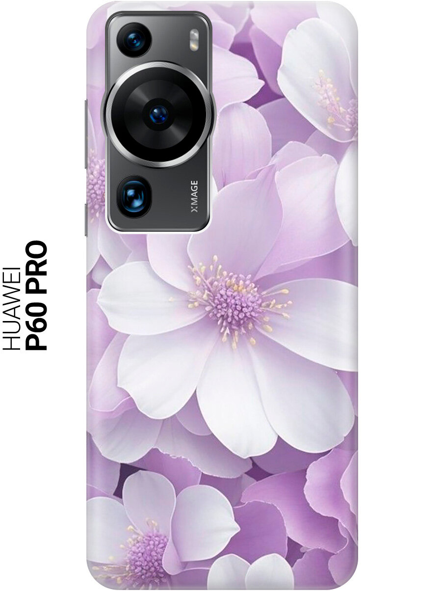 Силиконовый чехол на Huawei P60 Pro / Хуавей П60 Про с рисунком "Бело-фиолетовые цветы"