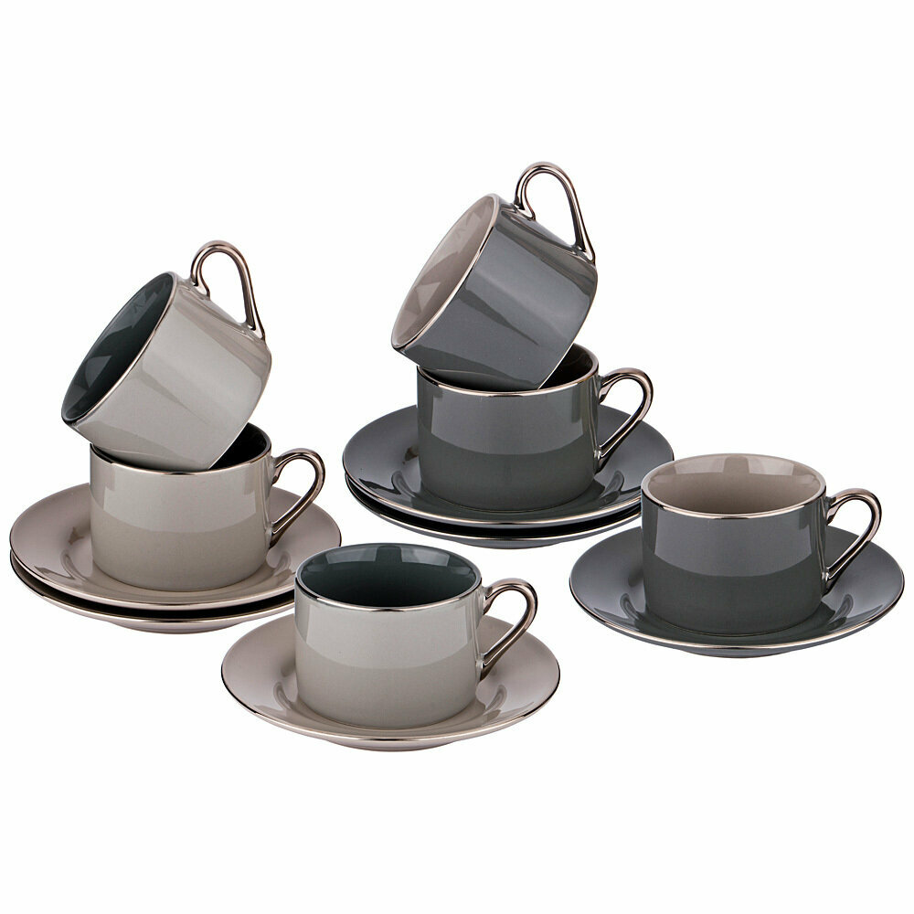 Чайный набор посуды на 6 персон Lefard Break Time 200 мл, 12 предметов: 6 чашек и блюдец, подарочный фарфор