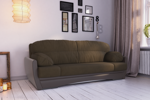 Изображение товара Диван прямой DiHall "Монро", раскладной, коричневый, велюр+экокожа, 220х150х86 см