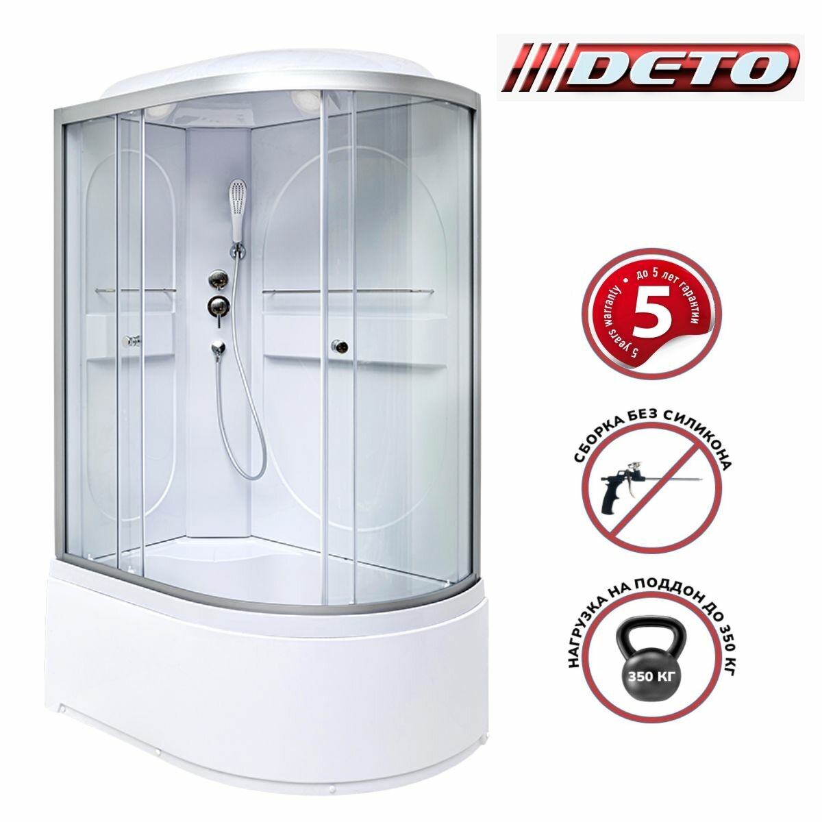 фото Душевая кабина Deto L620L (120x80x215) высокий поддон, стекло прозрачное, левая