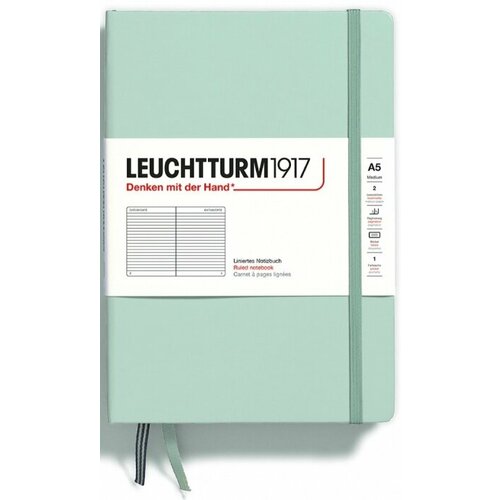 Leuchtturm 367260 Блокнот leuchtturm natural colors, a5, 80 г/м2, 250 стр, в линейку, твердая обложка, мятный
