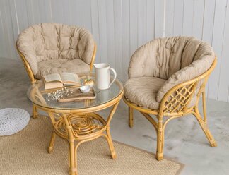 Комплект плетёной мебели из натурального ротанга с мягкими подушками