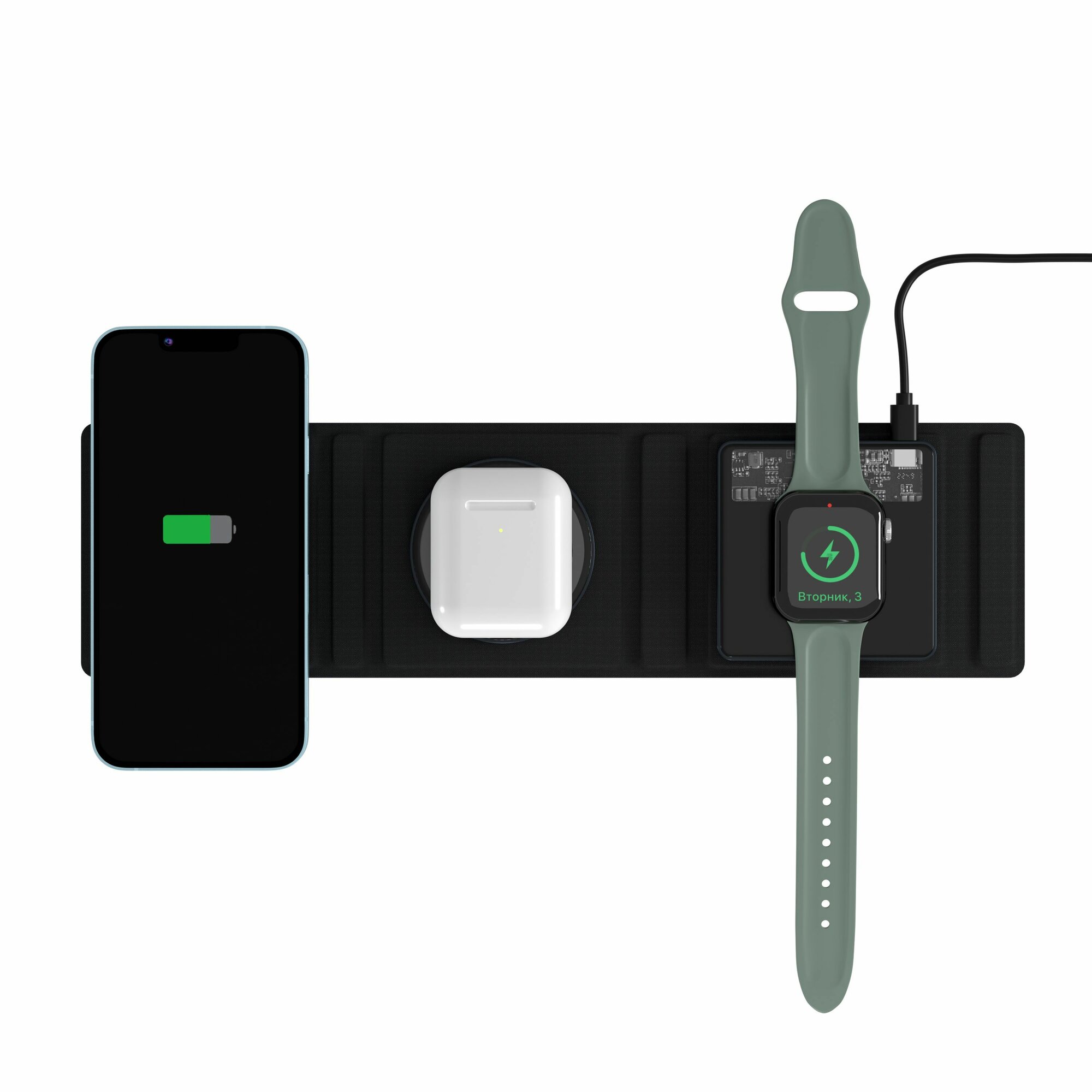Зарядное устройство беспроводное Lyambda для телефона, часов и наушников черное - фото №3