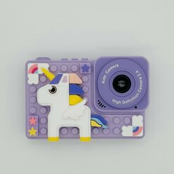 Детский фотоаппарат Единорог 48 MPX ударопрочный 1080p HD с головоломкой и селфи, со встроенной памятью, фиолетовый, подарок для девочки