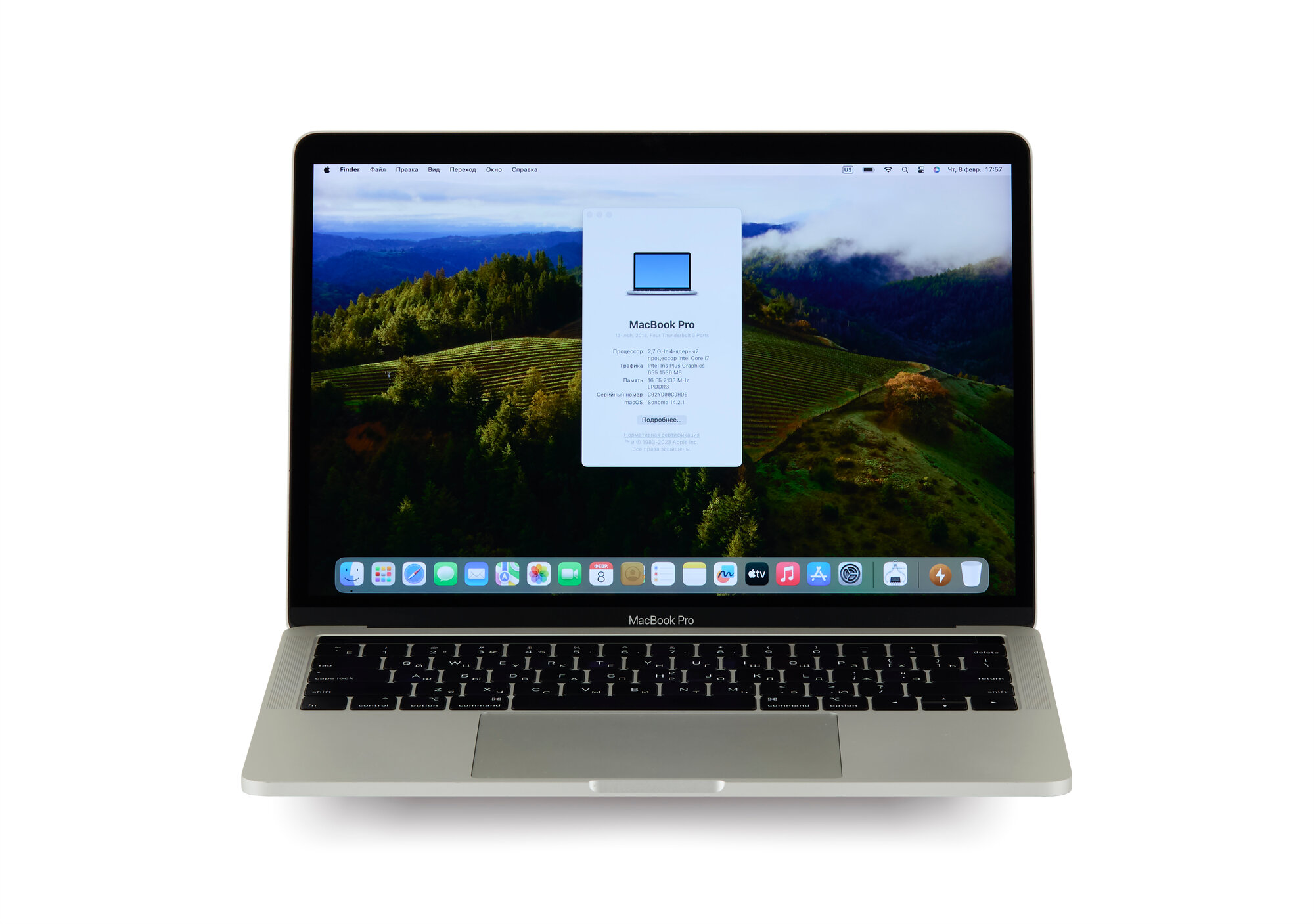 Ноутбук Apple Macbook Pro 13 2018 г Touch Bar A1989 (Производство 2019 г) Core i7 2.7Ггц 2 ядра / Оперативная память 16Гб / SSD 512Gb / Silver