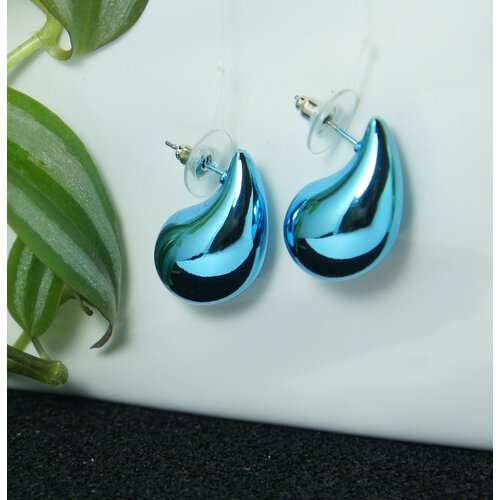 Серьги пусеты  Серьги капельки 25мм, размер 25 мм, синий, голубой