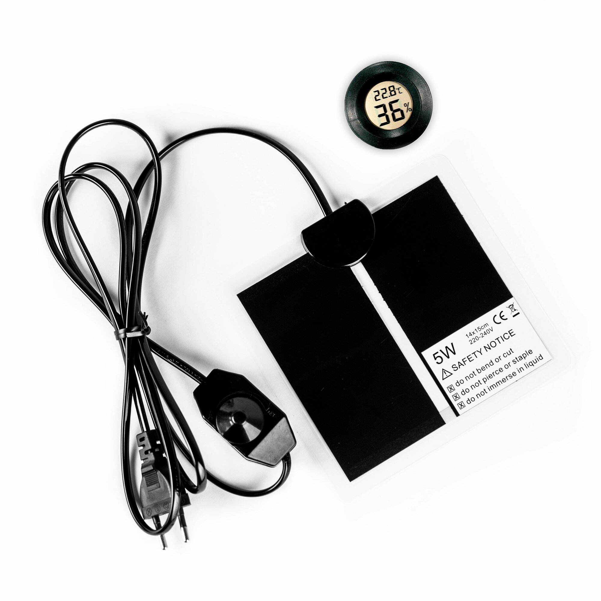 фото Коврик греющий + термогигрометр для террариума, термоковрик 5 Вт, 15х15 см, PetPetZone