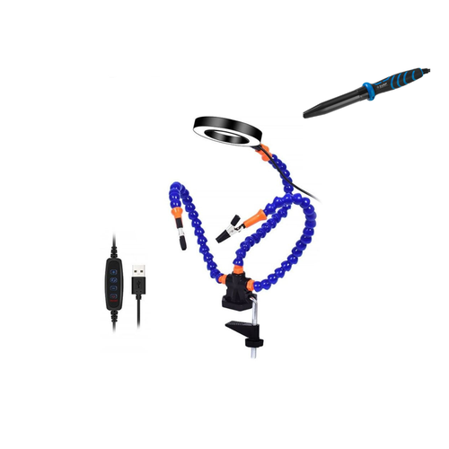 Паяльная станция 3 руки IVAHAVI с паяльником 60вт увеличительное стекло, подсветка, припой