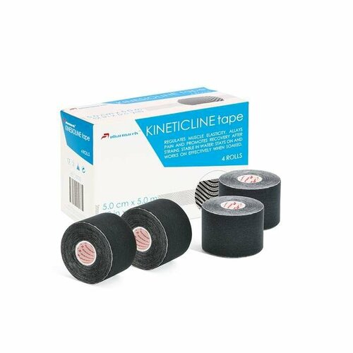 Кинезио тейп 5см х 5м черный Pharmacels KINETICLINE Tape, 4 рулона