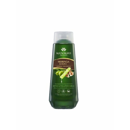 MORINGA & OLIVE Herbal Shampoo DETOX & POLLUTION SHIELD, Khaokho (моринга И оливка, Травяной шампунь для волос детокс И защита от загрязнения, Кхаокхо), 185 мл.