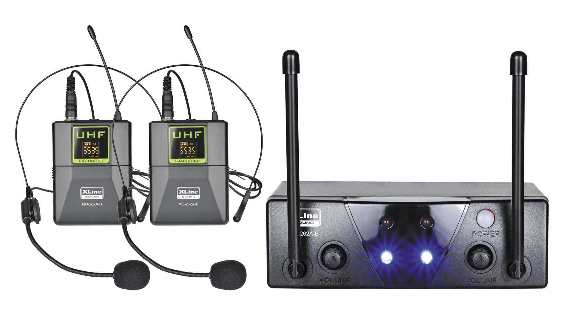 Радиосистема двухканальная c двумя поясными передатчиками, фикс. частота Xline MD-262A-B